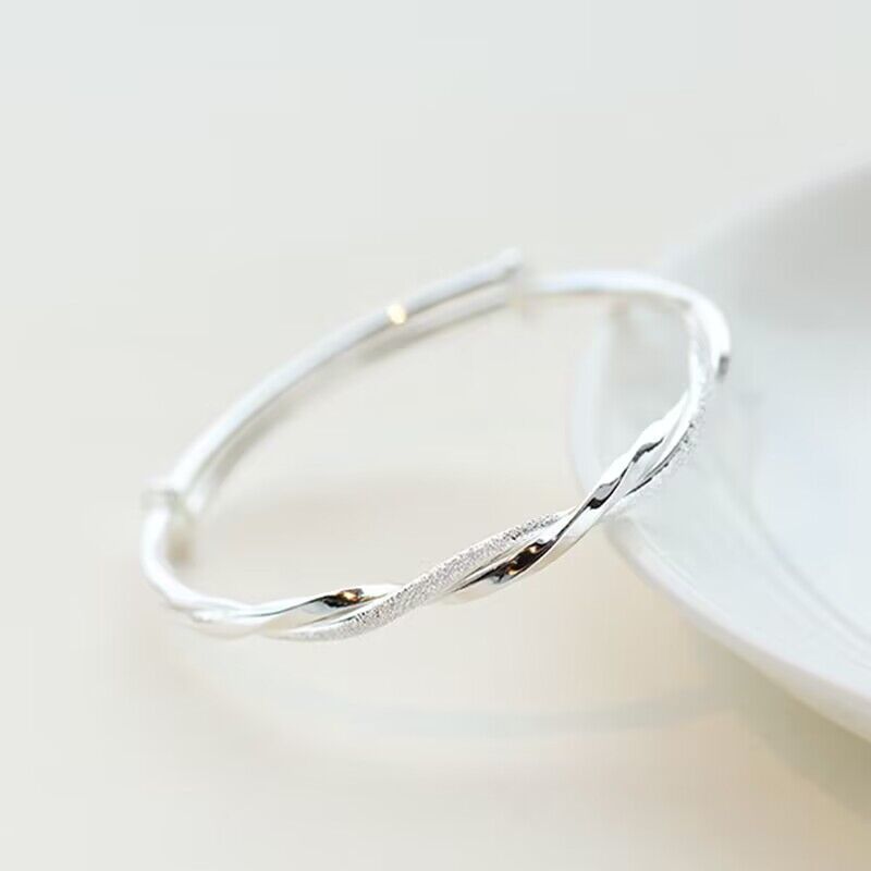 925 Silver Simple Cuff Bracelets - Mobius Nail Sand Round Bangle Jewelry Packs