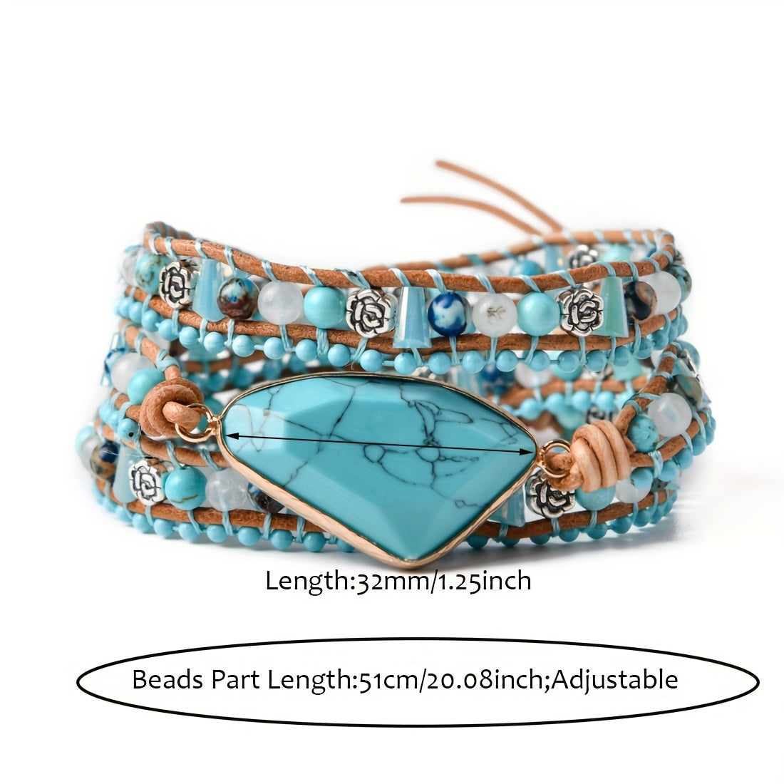Women's Turquoise Braided PU Leather Bohemian Wrap Bracelet