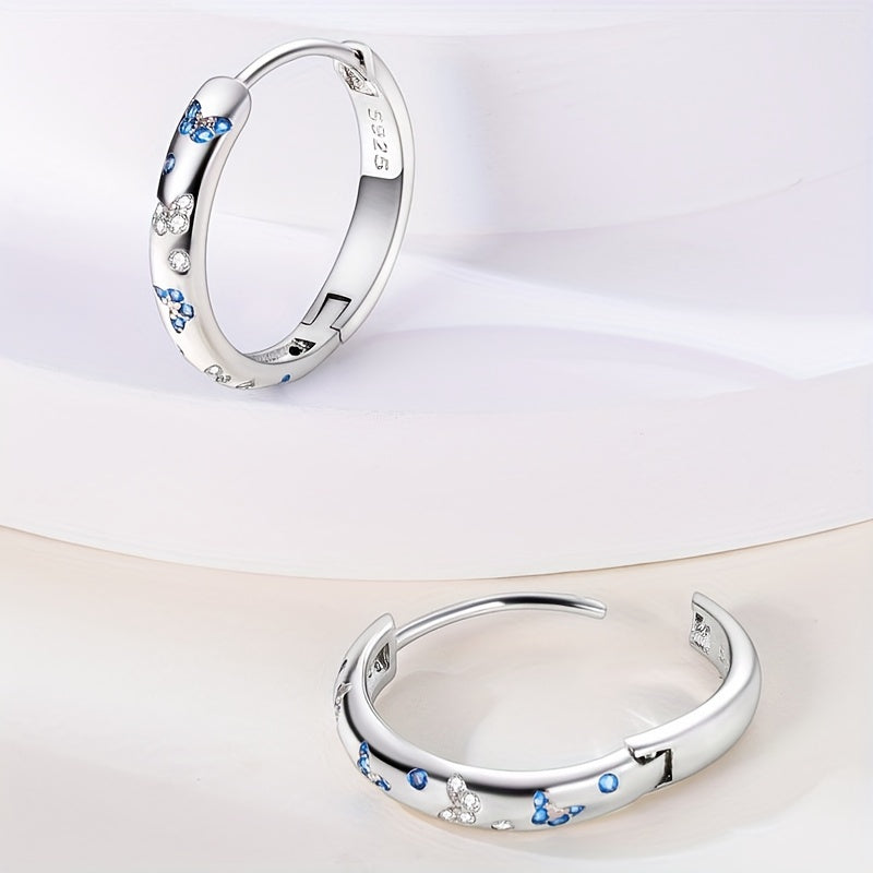 925 Sterling Silver Delicate Butterfly Pattern Hoop Earrings - Elegant Luxury Gift