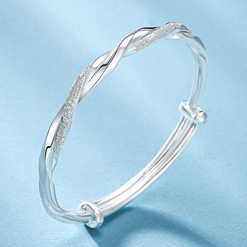 925 Silver Simple Cuff Bracelets - Mobius Nail Sand Round Bangle Jewelry Packs
