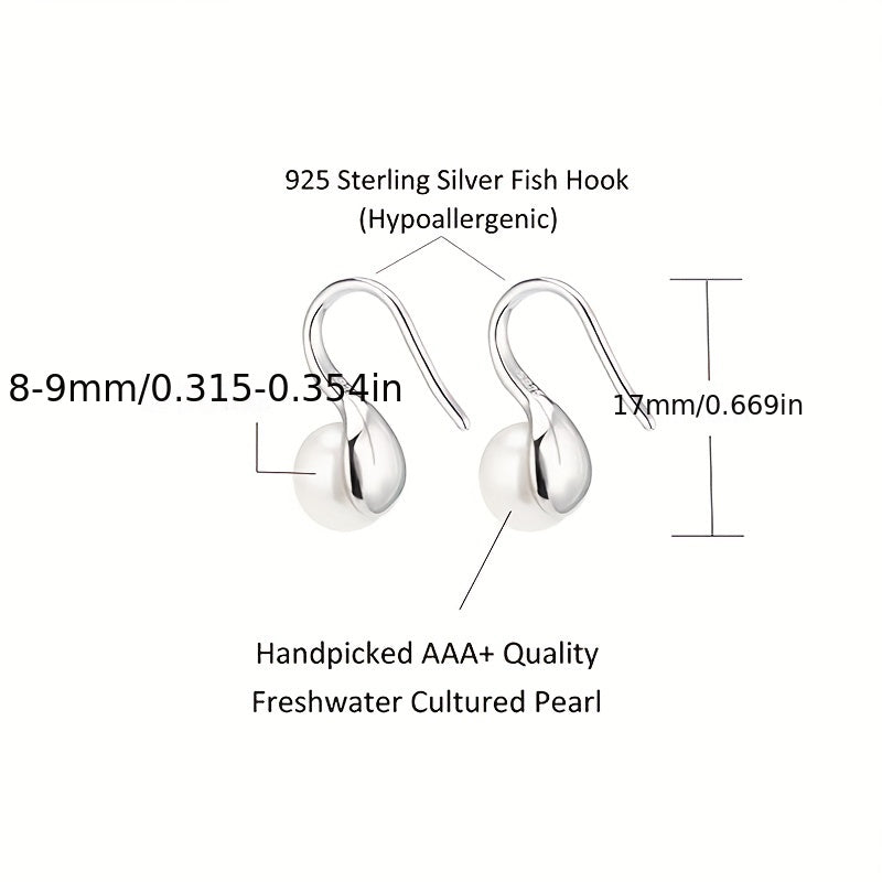 Sterling 925 Silver Faux Pearl Decor Hook Earrings - Elegant Luxury Ornaments